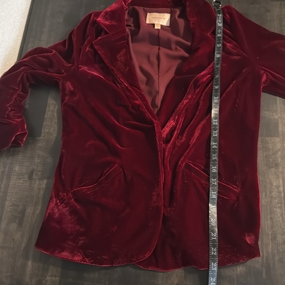 Skies Are Blue Red Velvet Blazer Rushed Sleeves Size XS - Picture 9 of 9